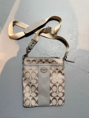 Coach Beige Signature Canvas Crossbody Bag with Chalk Trim